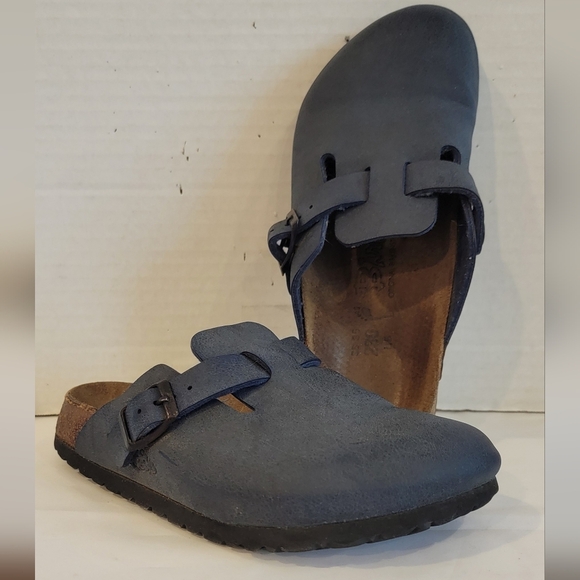 BIRKENSTOCK NAVY LEATHER MULES CLOGS (sz US 5 Euro 36) - Picture 1 of 7